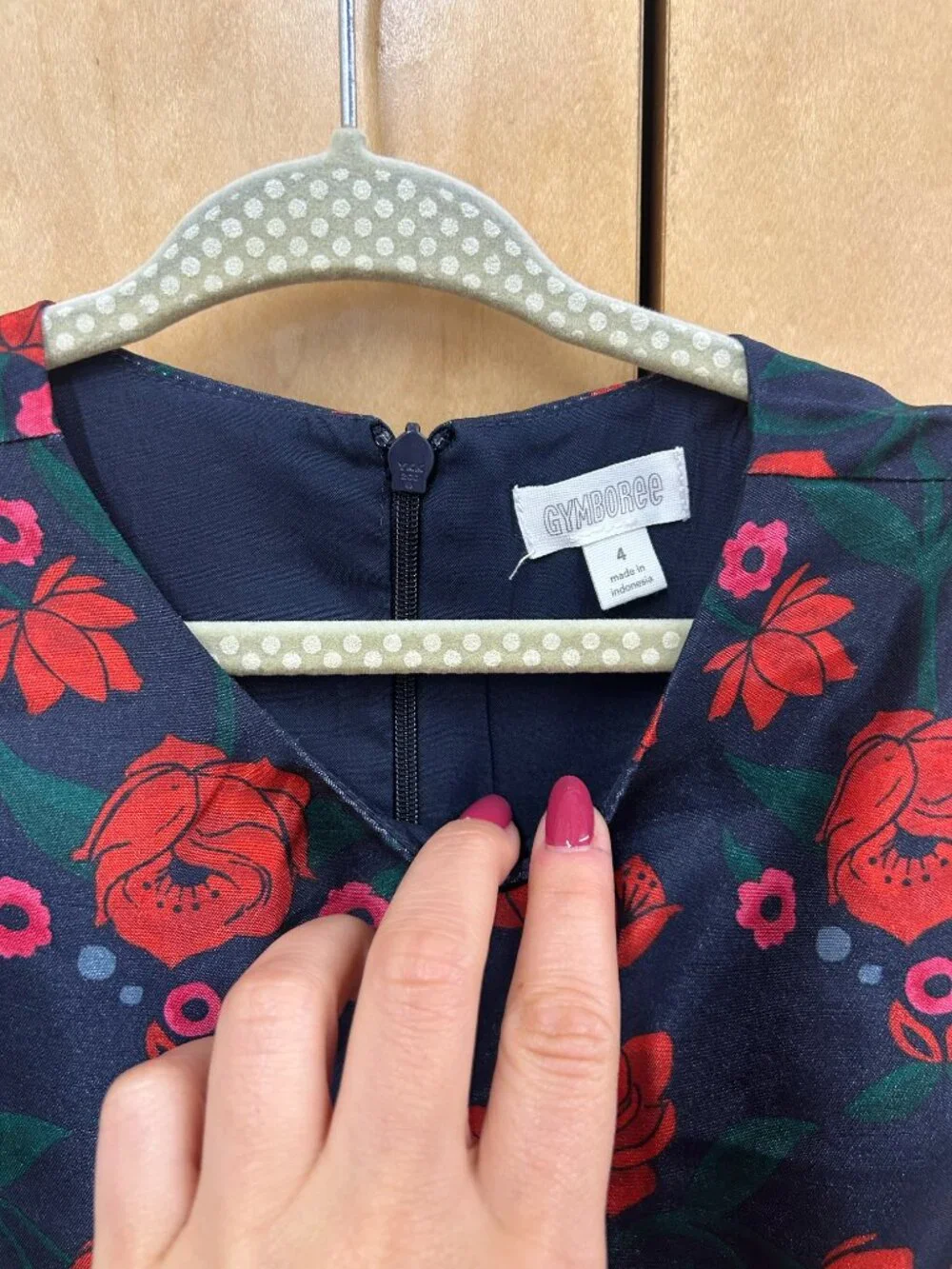 Gymboree Girls Navy and Red Floral Dress with Navy Velvet Belt Size 4